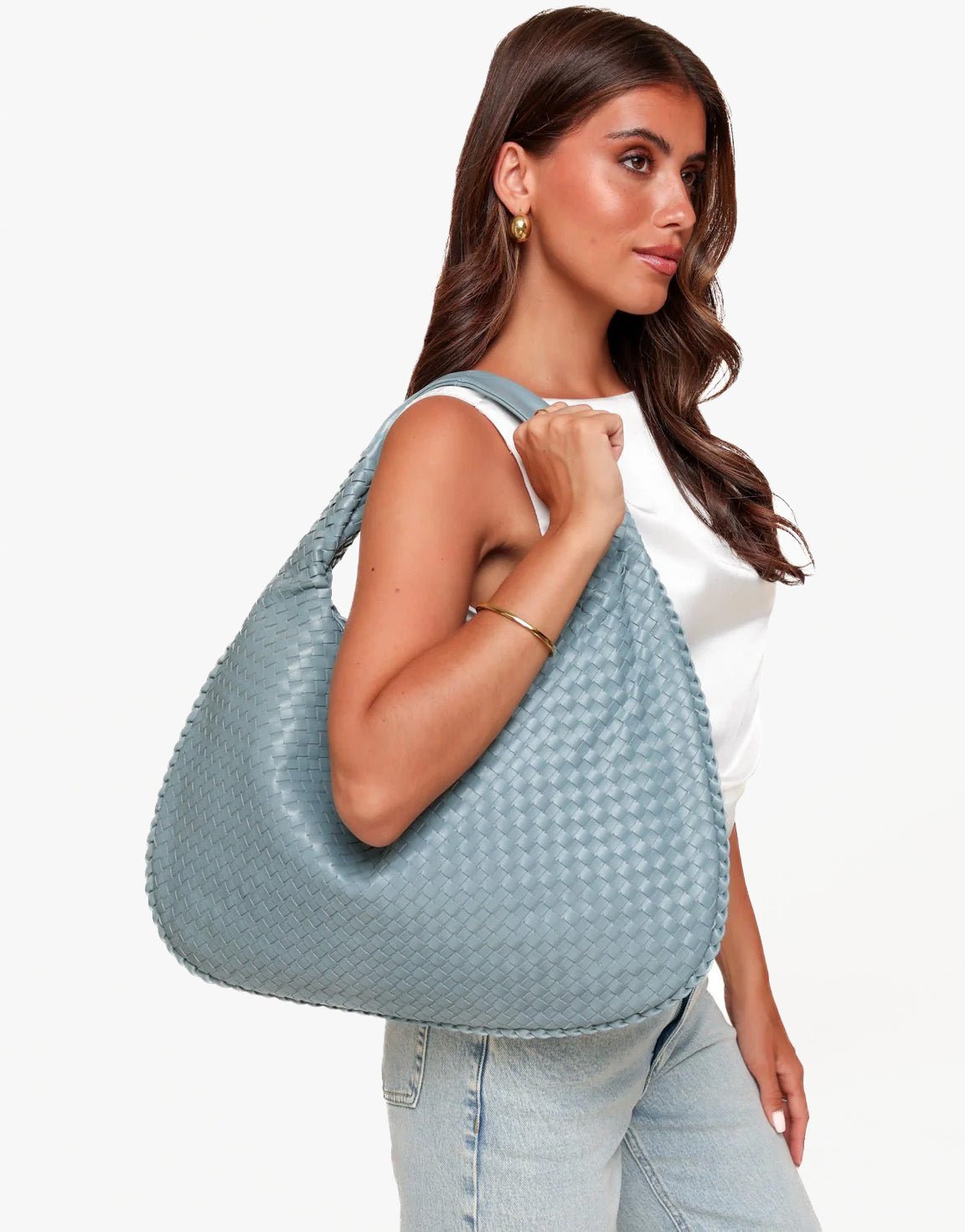 Lichtblauwe Grote Gevlochten - Tas - Olivia & Kate