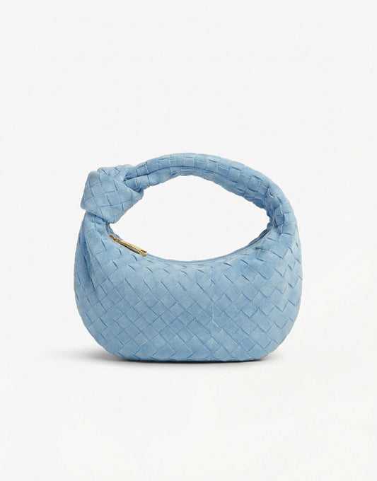Lichtblauwe Suede Middel Gevlochten - Tas - Olivia & Kate