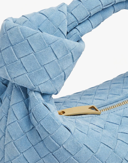 Lichtblauwe Suede Middel Gevlochten - Tas - Olivia & Kate