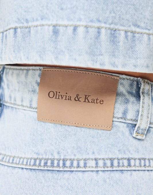 Lichtblauwe Tall Knoop Details Wijde - Spijkerbroek - Olivia & Kate