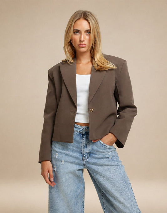 Lichtbruine Cropped V-Hals - Blazer - Olivia & Kate