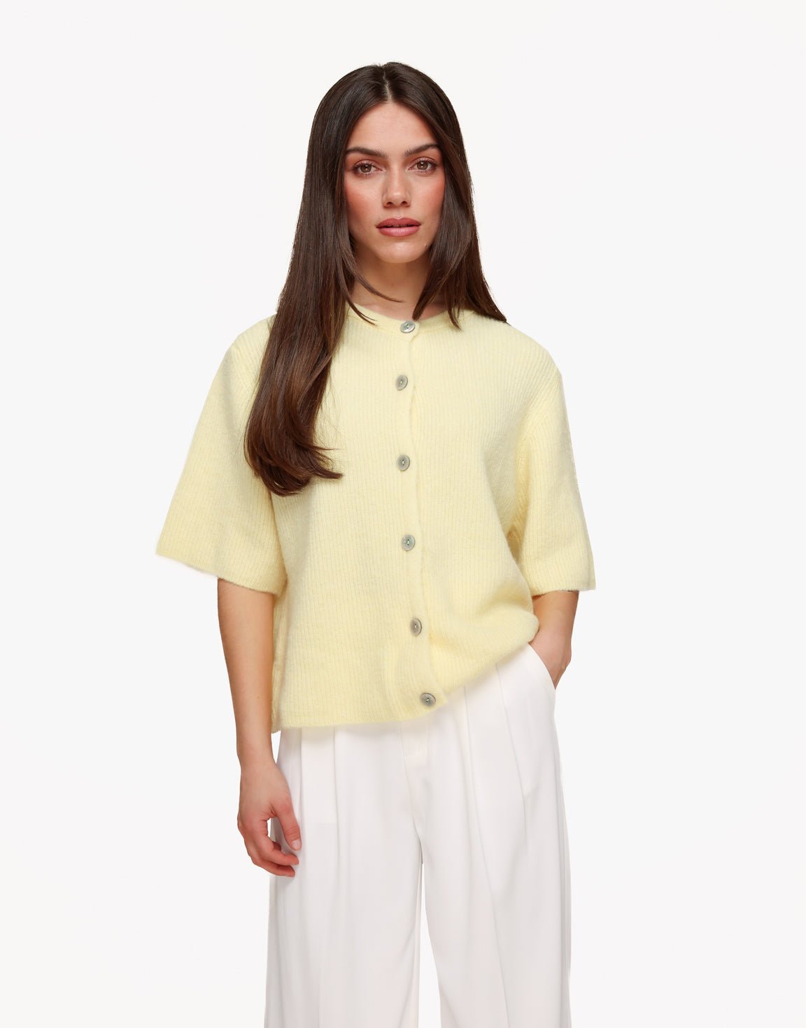 Lichtgele Gebreide 3/4 Mouwen - Vest - Olivia & Kate
