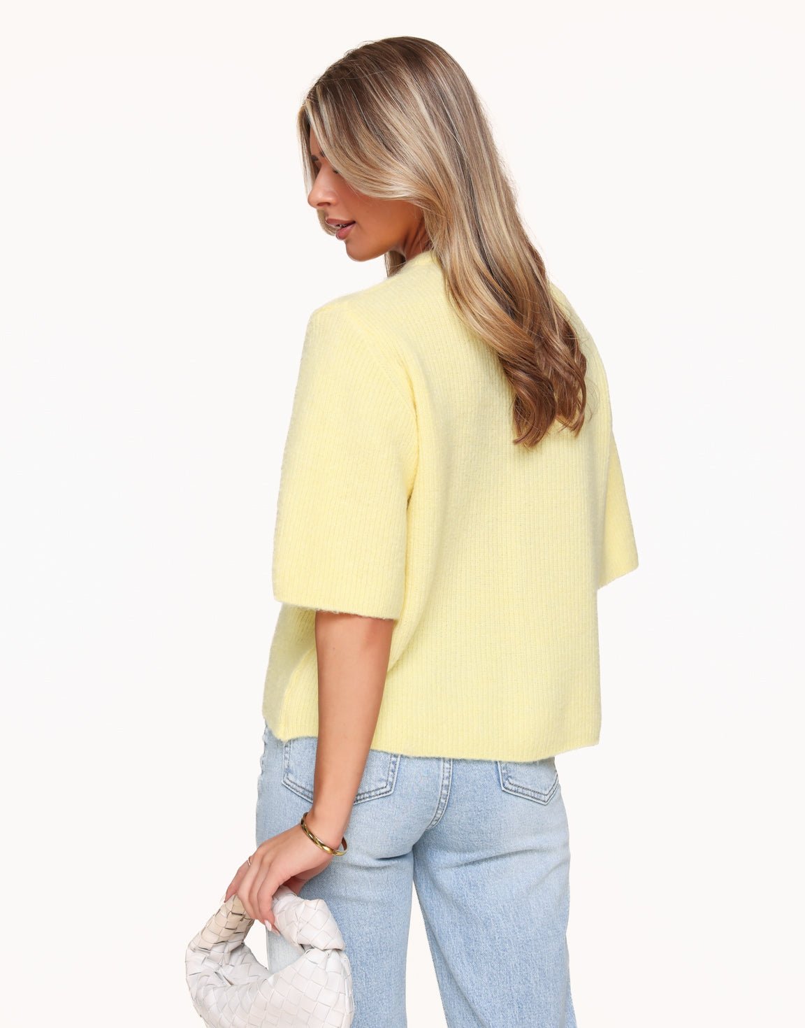 Light Yellow Knitted 3/4 Sleeves - Cardigan - Olivia & Kate