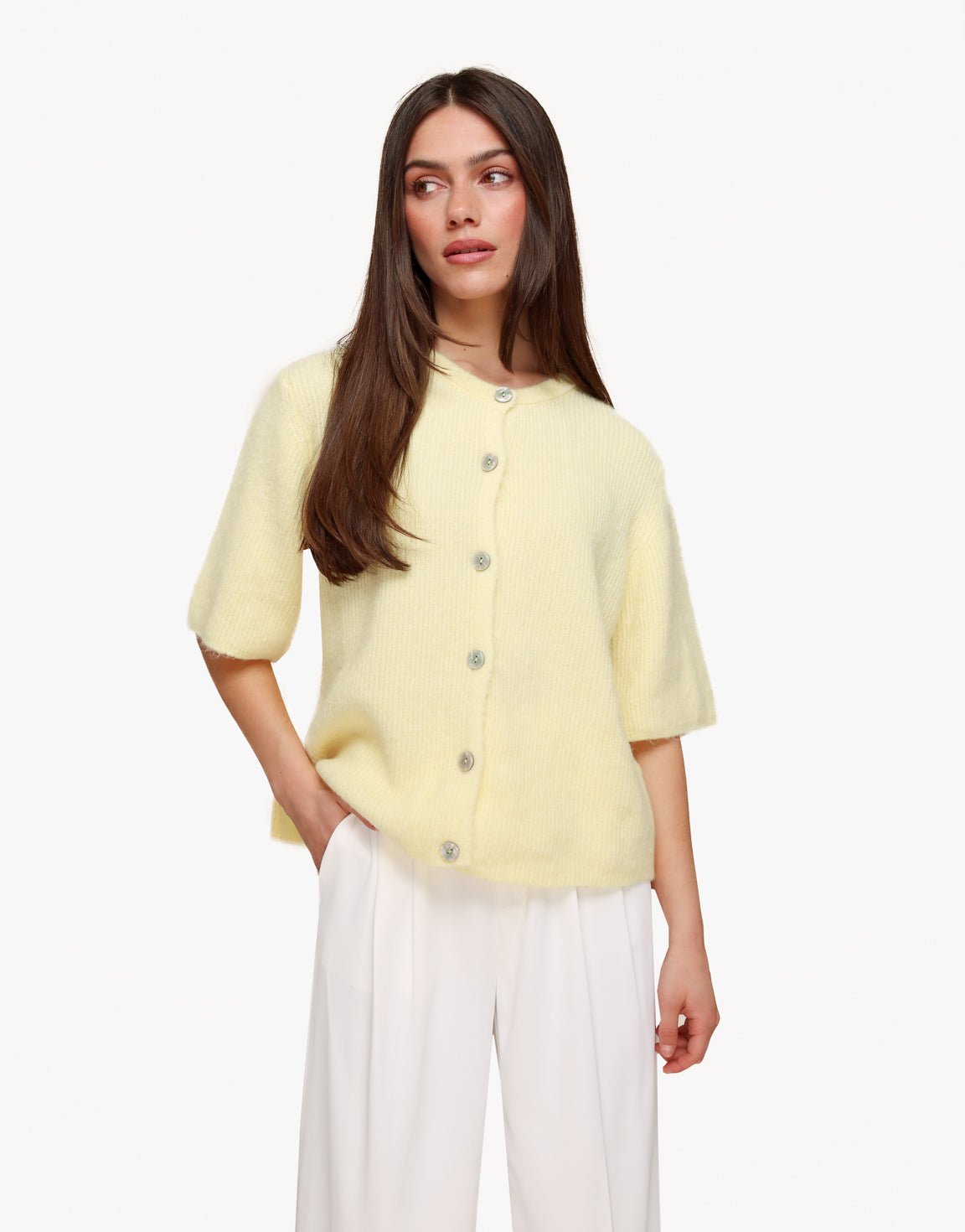 Lichtgele Gebreide 3/4 Mouwen - Vest - Olivia & Kate