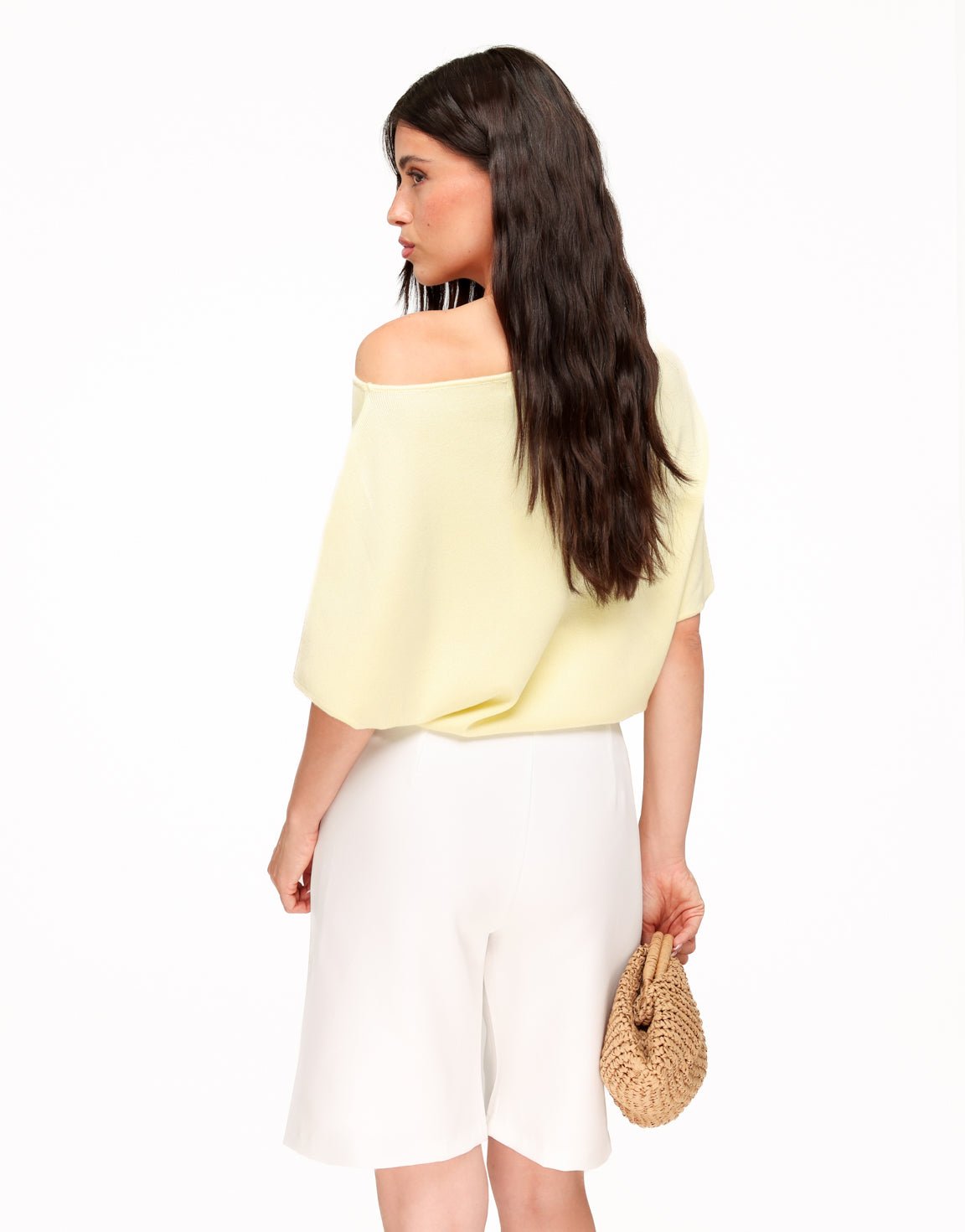 Lichtgele Gebreide Off Shoulder - Trui - Olivia & Kate