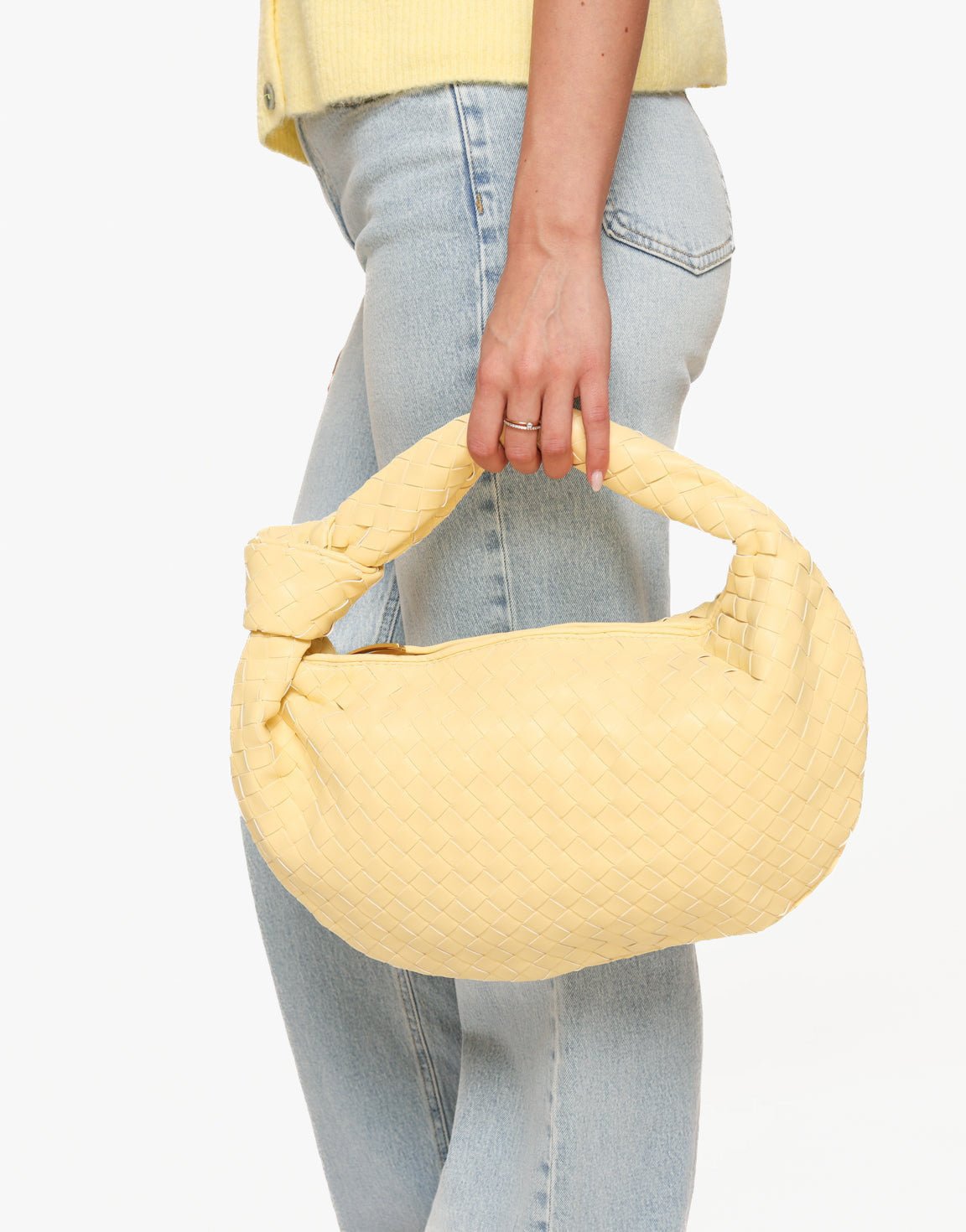 Lichtgele Grote Brede Gevlochten - Tas - Olivia & Kate