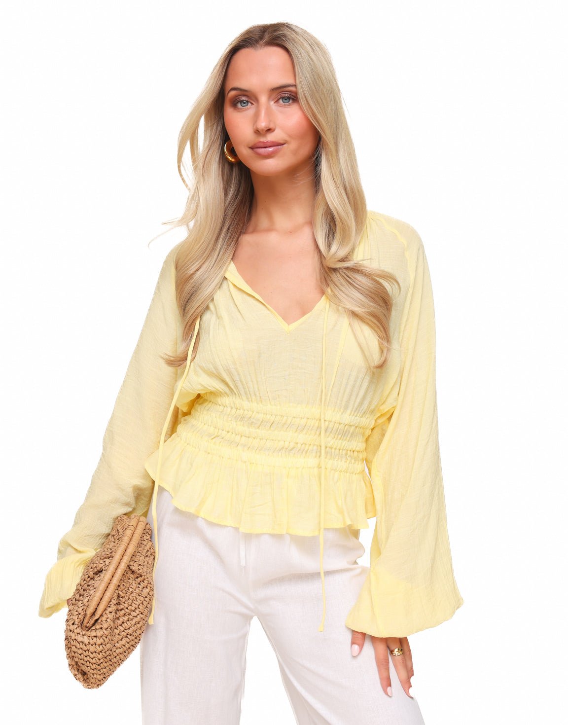 Lichtgele Pofmouwen LS - Blouse - Olivia & Kate