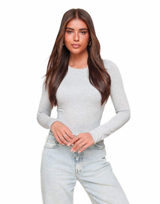 Lichtgrijze Basic LS - Top - Olivia & Kate