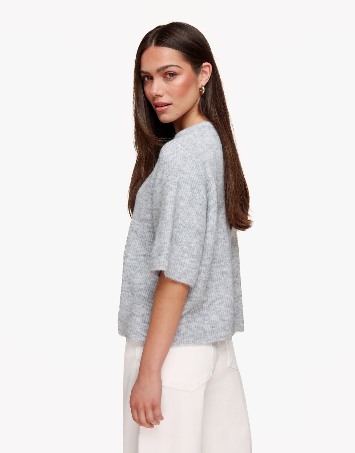 Lichtgrijze Gebreide 3/4 Mouwen - Vest - Olivia & Kate