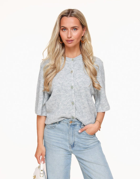 Lichtgrijze Gebreide 3/4 Mouwen - Vest - Olivia & Kate