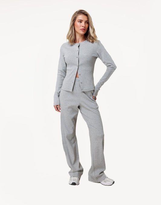 Light Gray Ribbed Lounge Long - Pants - Olivia & Kate