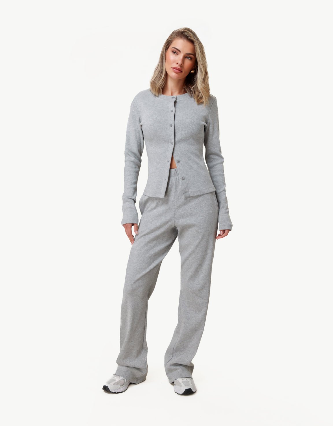 Light Gray Ribbed Lounge Long - Pants - Olivia & Kate