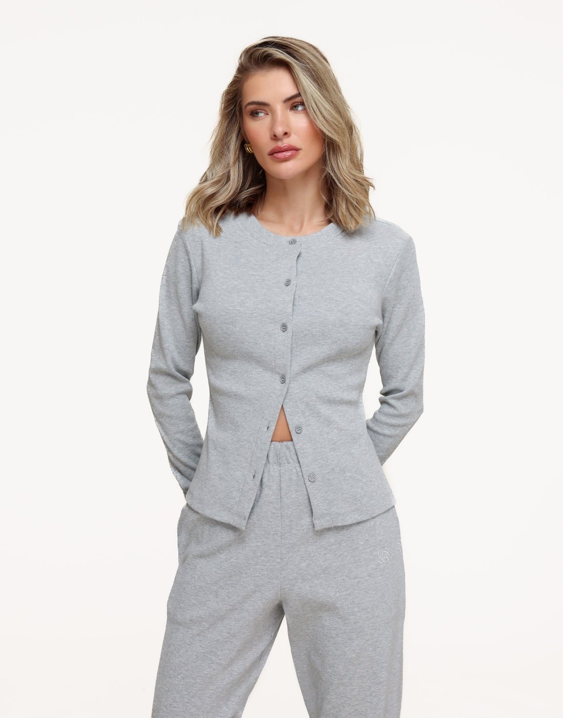 Light gray Ribbed Lounge - Top - Olivia & Kate