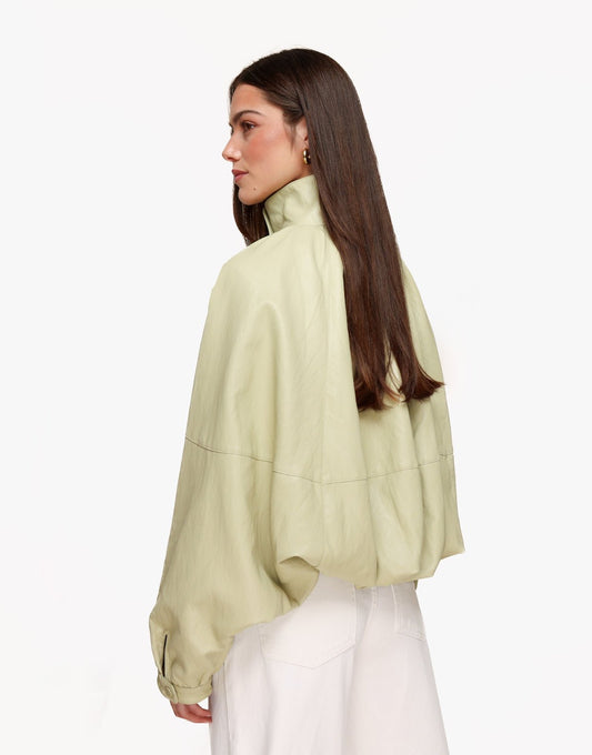 Lichtgroene PU Leren Oversized - Jas - Olivia & Kate