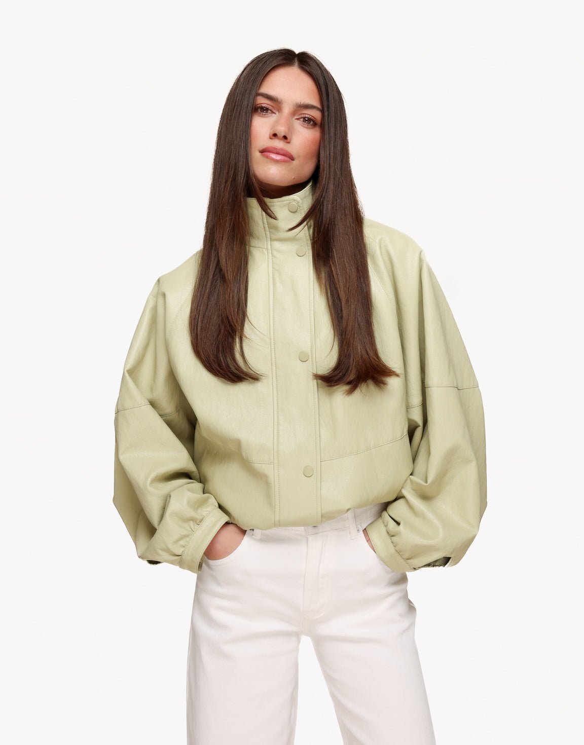 Lichtgroene PU Leren Oversized - Jas - Olivia & Kate
