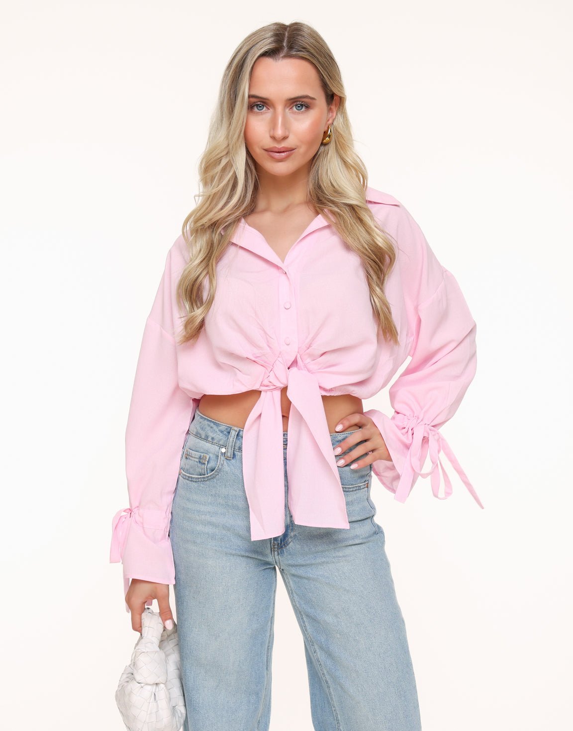 Lichtroze Gestrikte Cropped - Blouse - Olivia & Kate