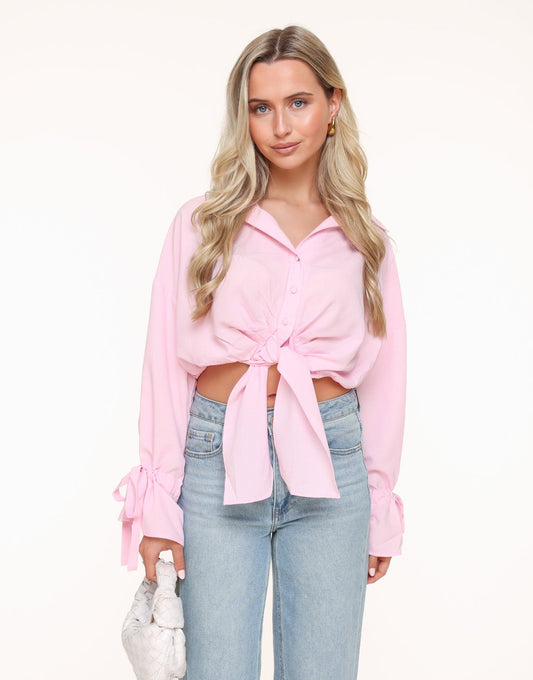 Lichtroze Gestrikte Cropped - Blouse - Olivia & Kate
