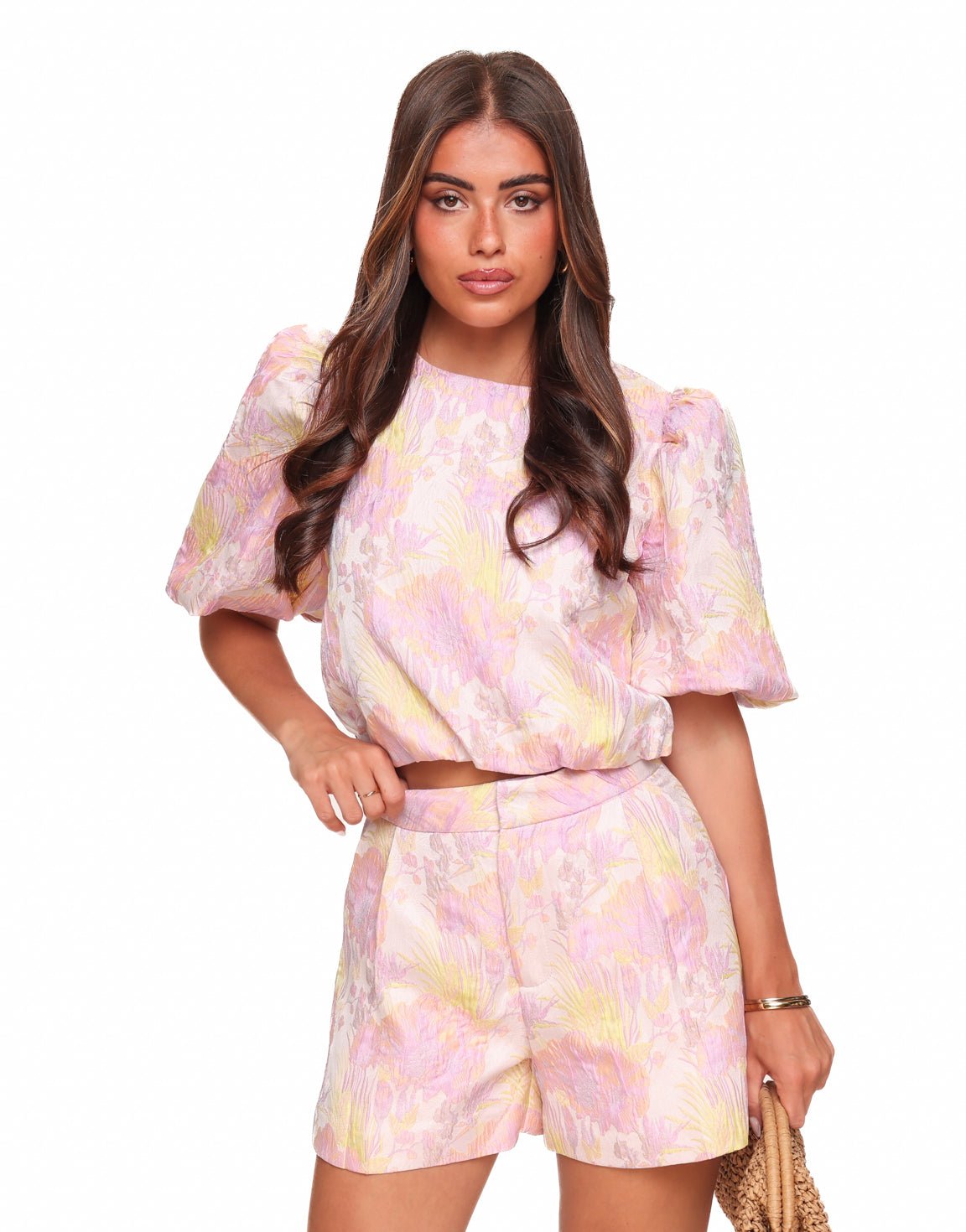 Lila Bloemen Pofmouwen - Set - Olivia & Kate