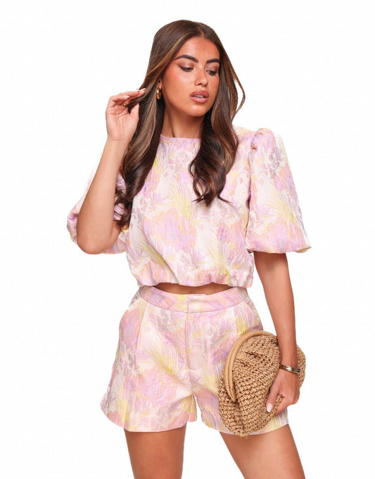 Lila Bloemen Pofmouwen - Top - Olivia & Kate