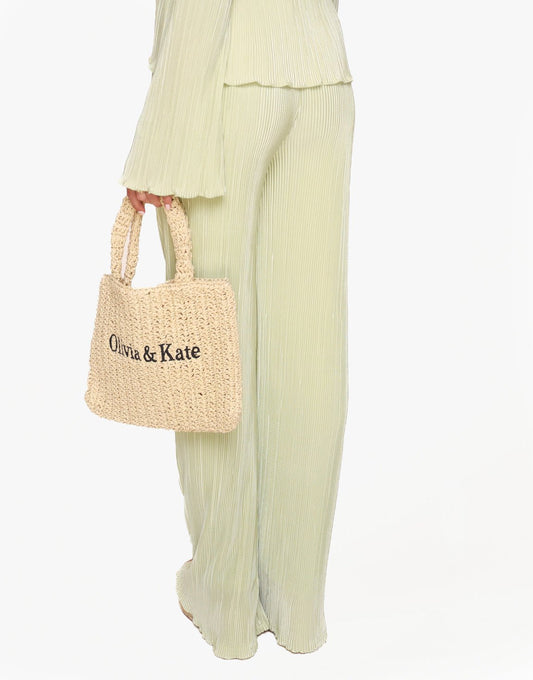 Mintgroene Plisse Wijde - Broek - Olivia & Kate