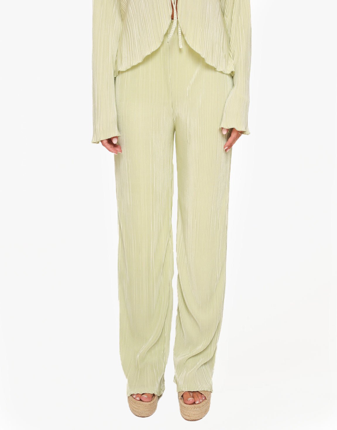 Mintgroene Plisse Wijde - Broek - Olivia & Kate