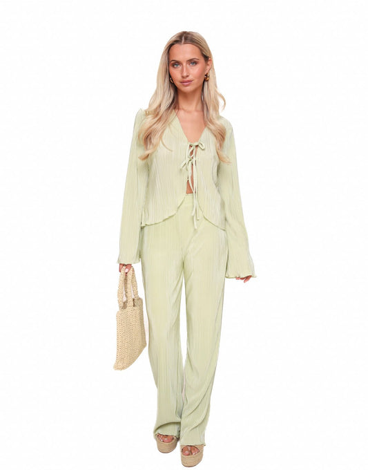 Mintgroene Plisse Wijde - Broek - Olivia & Kate