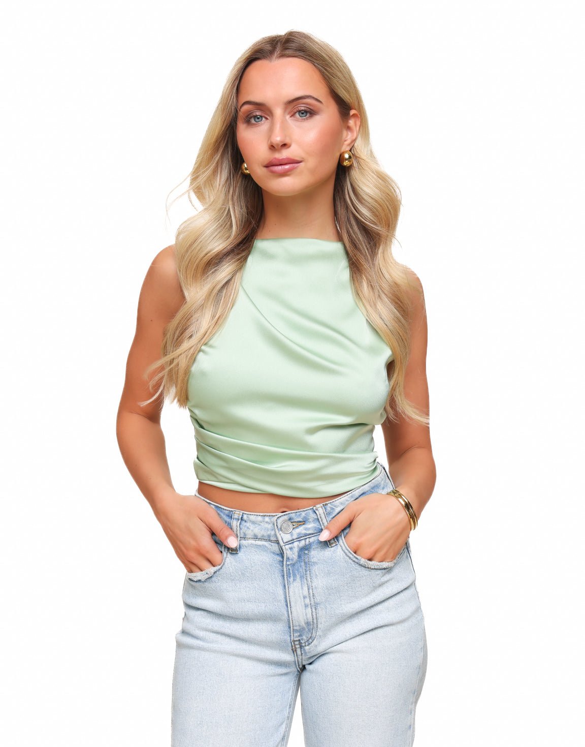 Mintgroene Satijnen Open Rug - Top - Olivia & Kate