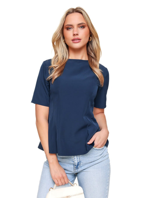 Navy Aangesloten Peplum SS - Top - Olivia & Kate