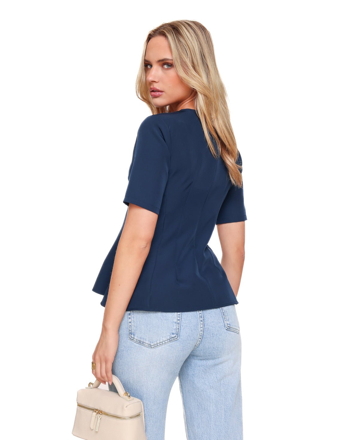 Navy Aangesloten Peplum SS - Top - Olivia & Kate