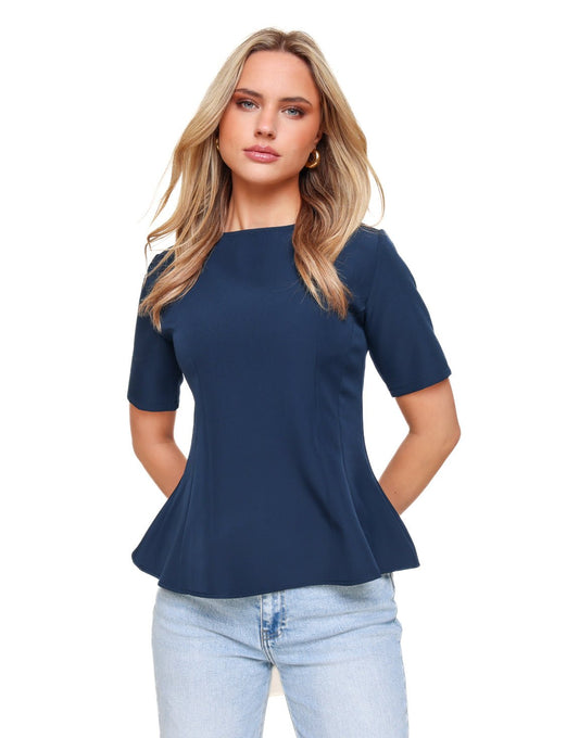 Navy Aangesloten Peplum SS - Top - Olivia & Kate