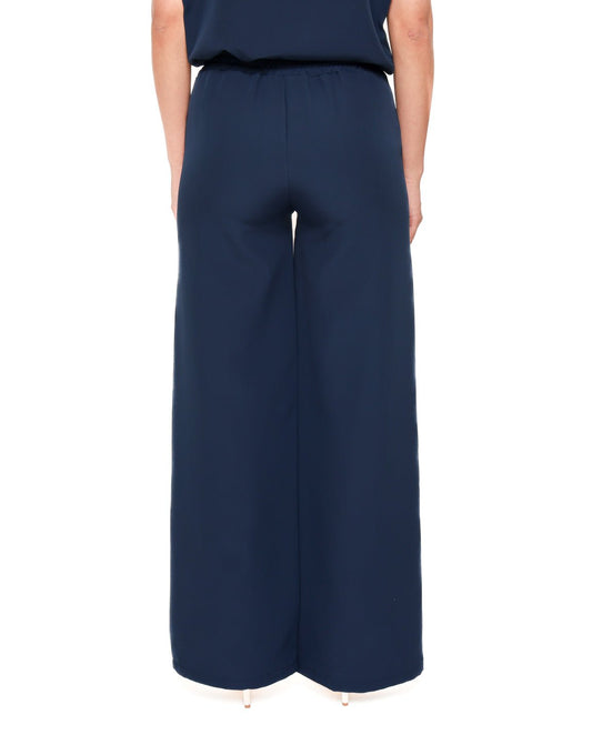 Navy Basic Wijde Elastiek Band - Pantalon - Olivia & Kate