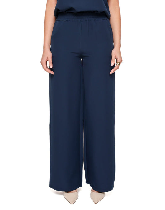 Navy Basic Wijde Elastiek Band - Pantalon - Olivia & Kate
