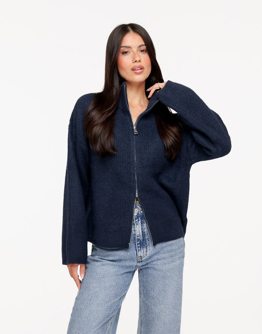 Navy Gebreide Rits - Vest - Olivia & Kate