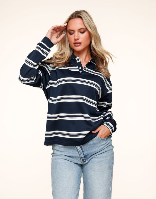 Navy Gestreepte LS - Trui - Olivia & Kate