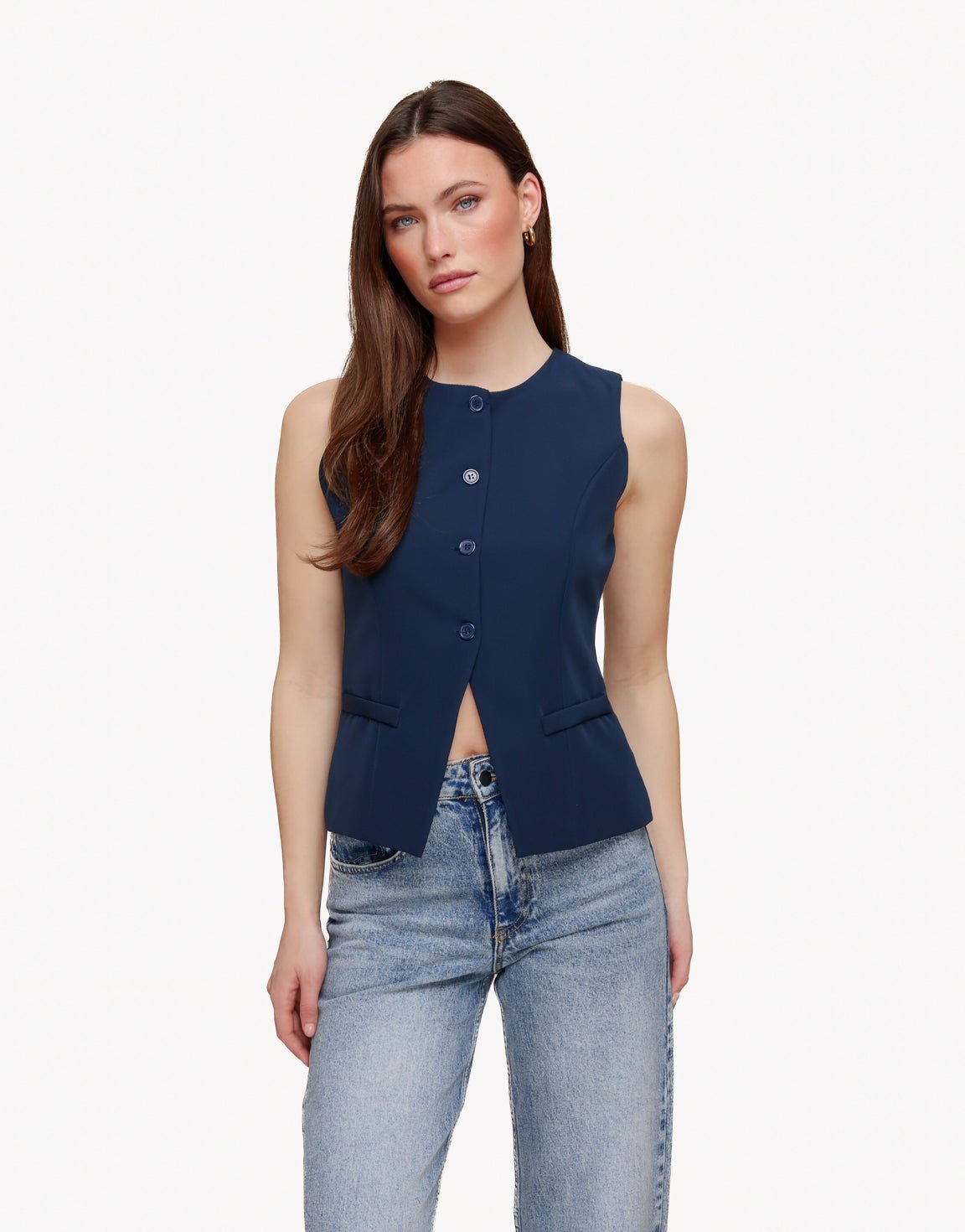 Navy Hoge Knopen - Gilet - Olivia & Kate