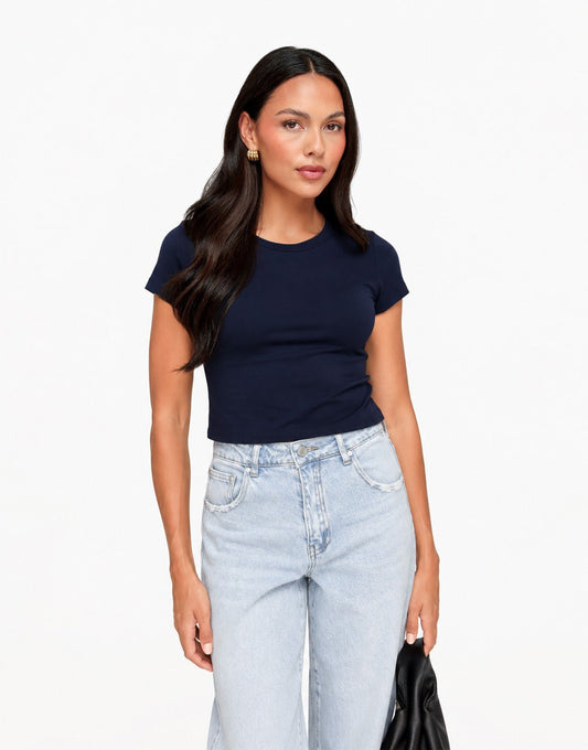 Navy O&K Basic Cropped SS - Top - Olivia & Kate