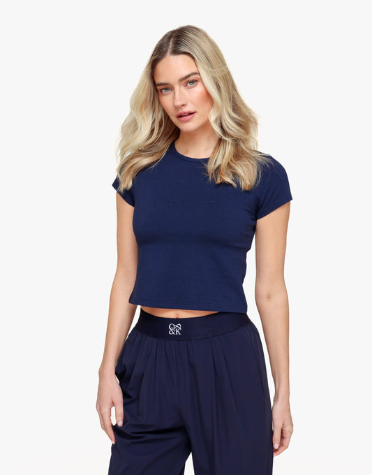 Navy O&K Basic Cropped SS - Top - Olivia & Kate
