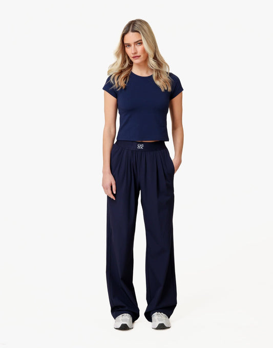 Navy O&K Elastic Wide Leg - Pants - Olivia & Kate