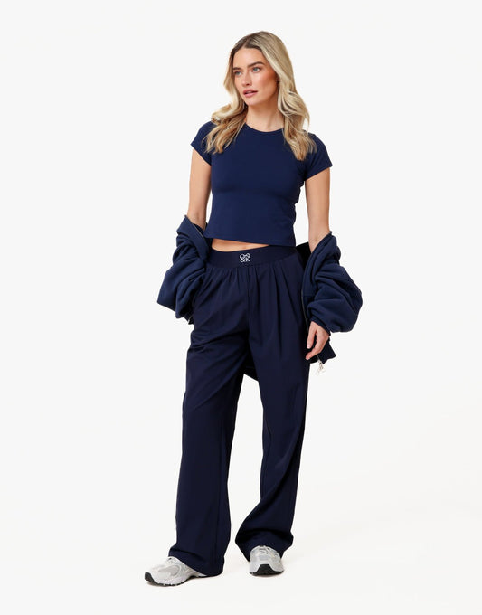 Navy O&K Elastic Wide Leg - Pants - Olivia & Kate