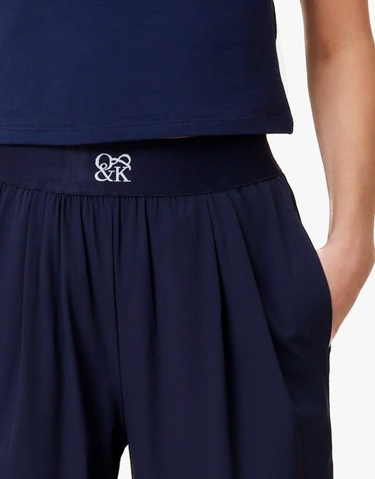Navy O&K Elastic Wide Leg - Pants - Olivia & Kate