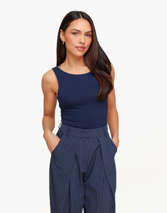 Navy Omkeerbare Mouwloze Basic - Top - Olivia & Kate