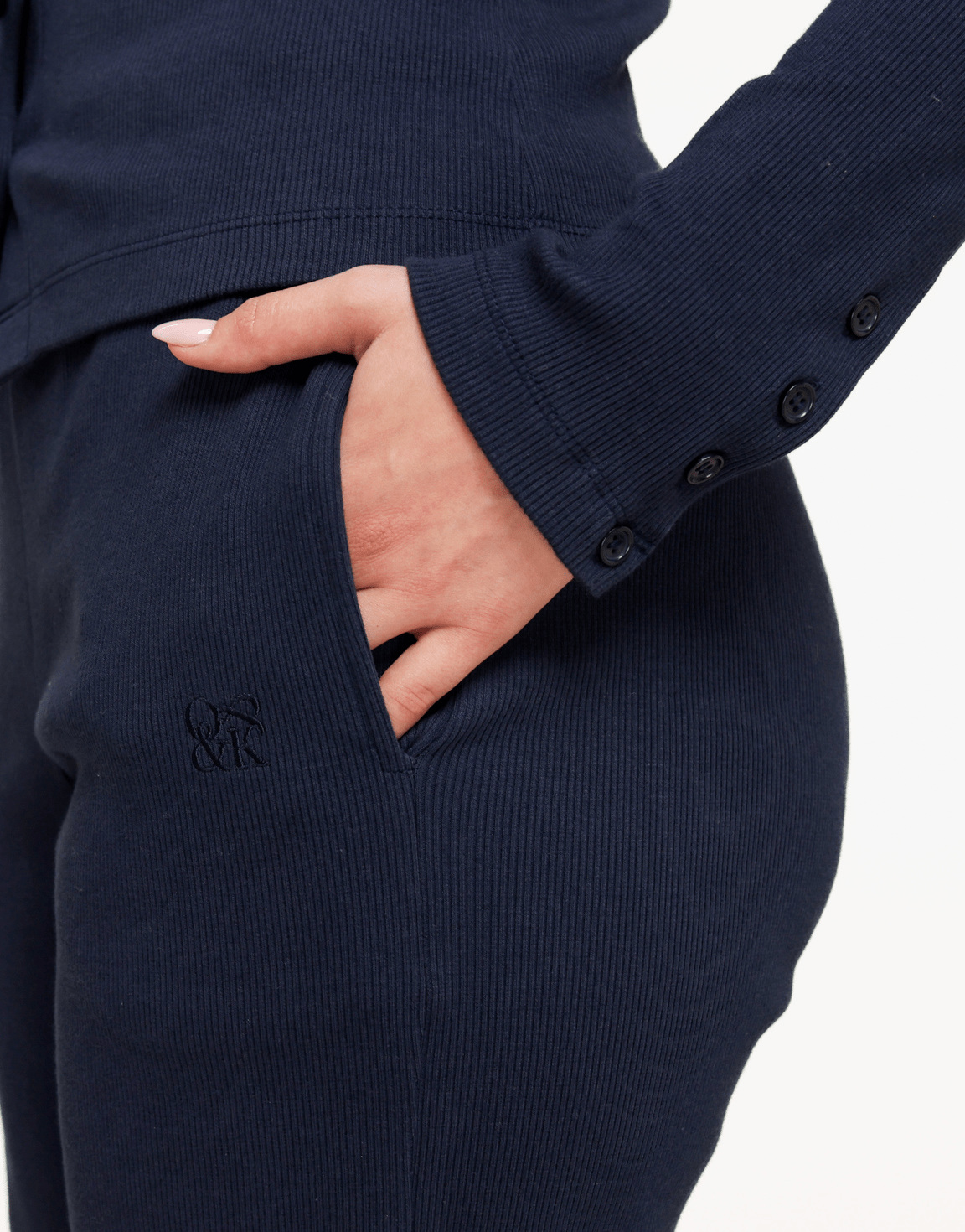 Navy Ribbed Long Lounge - Pants - Olivia & Kate