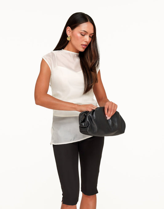 Off White Doorschijnende Hoge Hals Detail - Top - Olivia & Kate