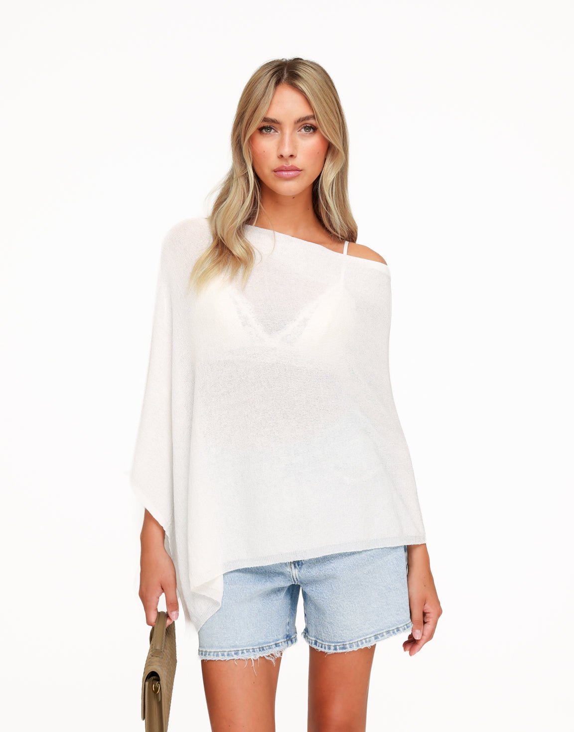 Off White Off Shoulder Gebreide Cape - Top - Olivia & Kate