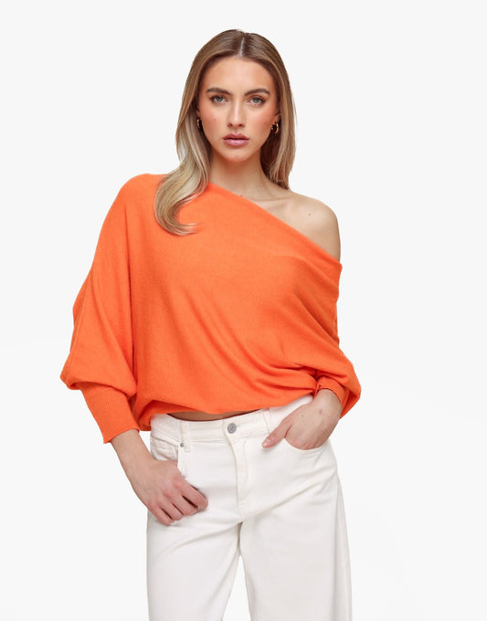 Oranje Gebreide 2 Kanten 3/4 Mouwen - Top - Olivia & Kate