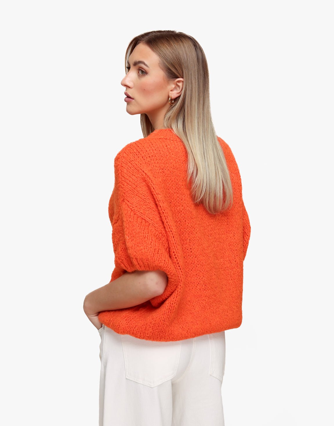 Oranje Gebreide Wollen 3/4 Mouwen - Trui - Olivia & Kate