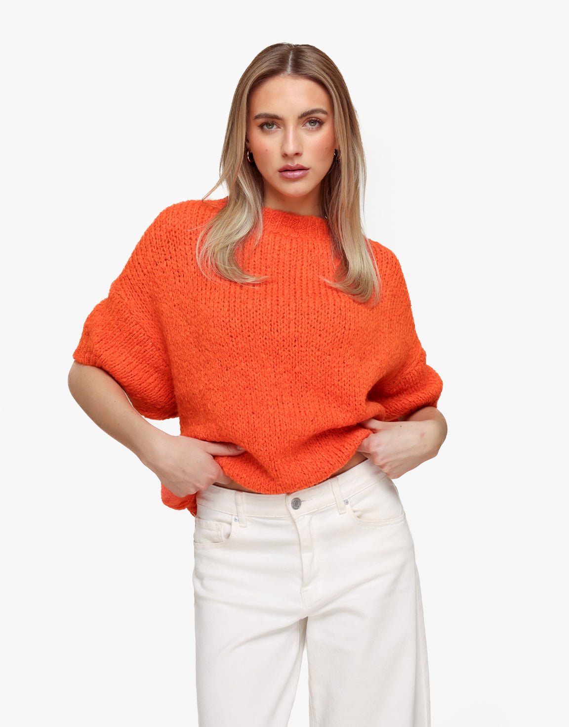 Oranje Gebreide Wollen 3/4 Mouwen - Trui - Olivia & Kate