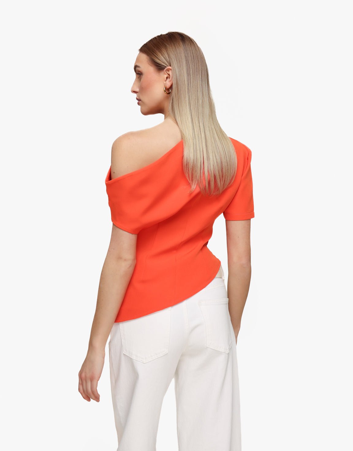 Oranje Gedrapeerde Off Shoulder SS - Top - Olivia & Kate