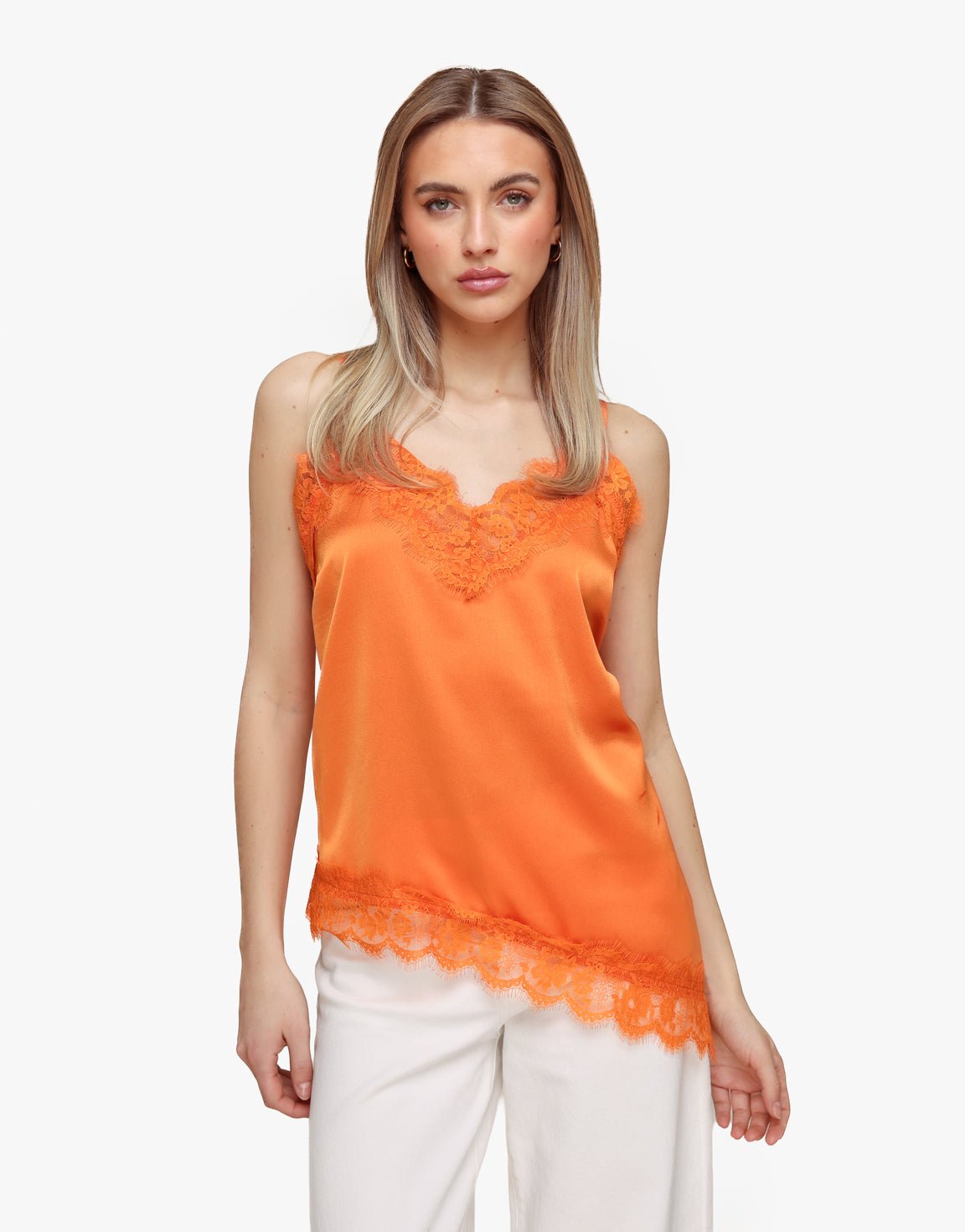 Oranje Satijnen Schuine Kanten - Top - Olivia & Kate