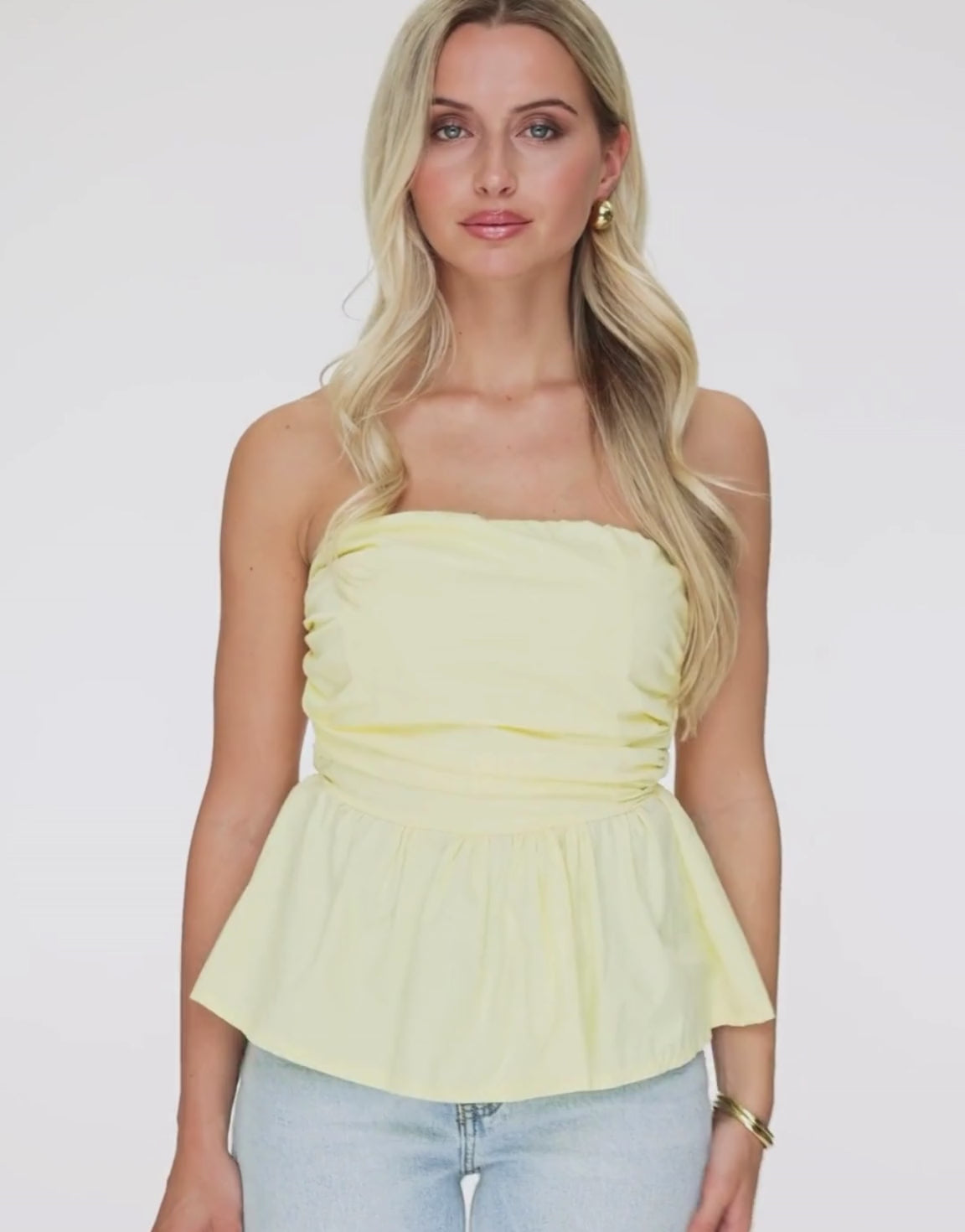 Yellow Strapless Peplum - Top